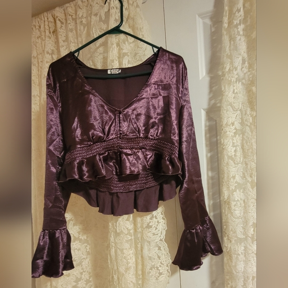 Free People Chasing Love Satin Burgandy Top - Picture 3 of 6